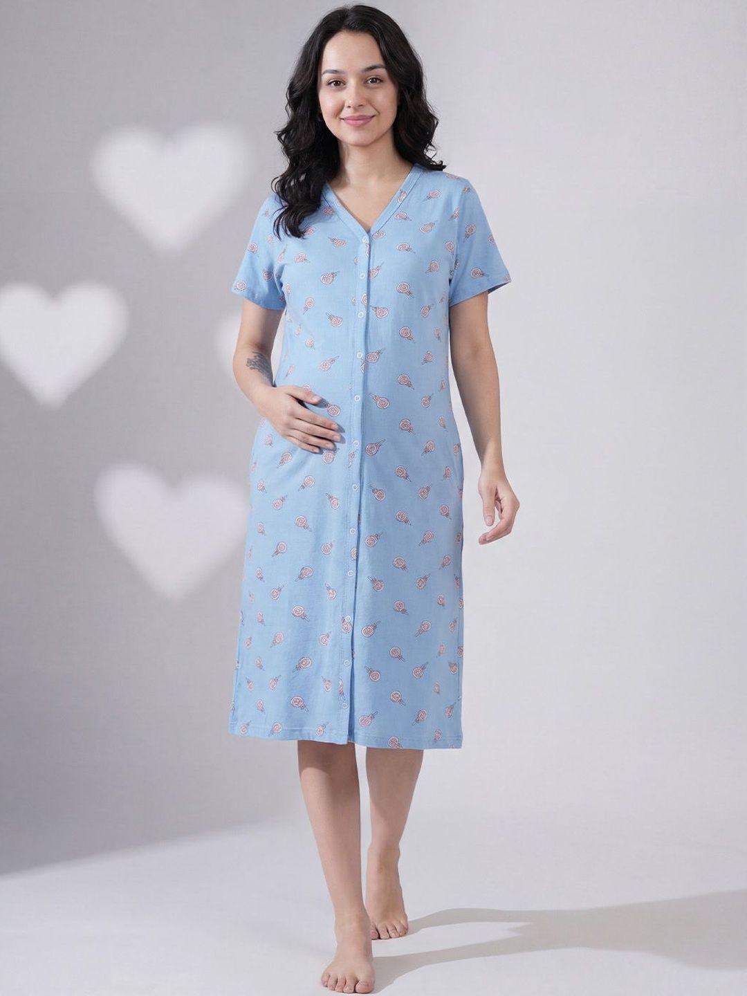 Hosiery Button Down Zipless Maternity Nightdress