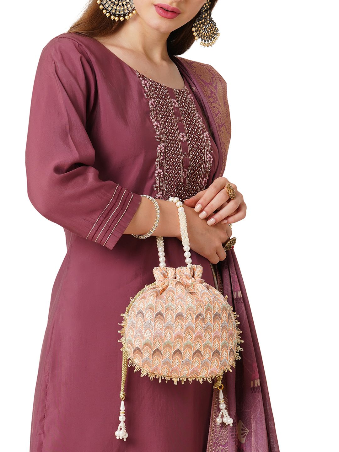 Lavie Women's Noor Chevron Embroidered Small Potli