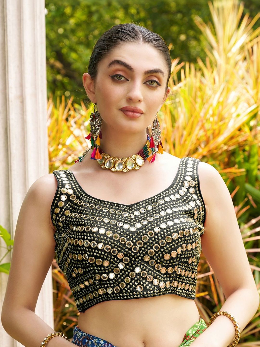HERE&NOW Embellished Mirror Work Saree Blouse