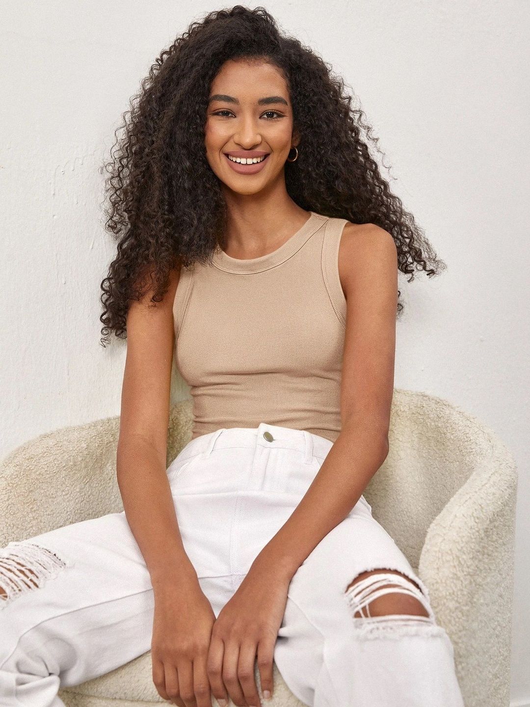 CREZYVEZY Ribbed Round Neck Sleeveless Crop Top