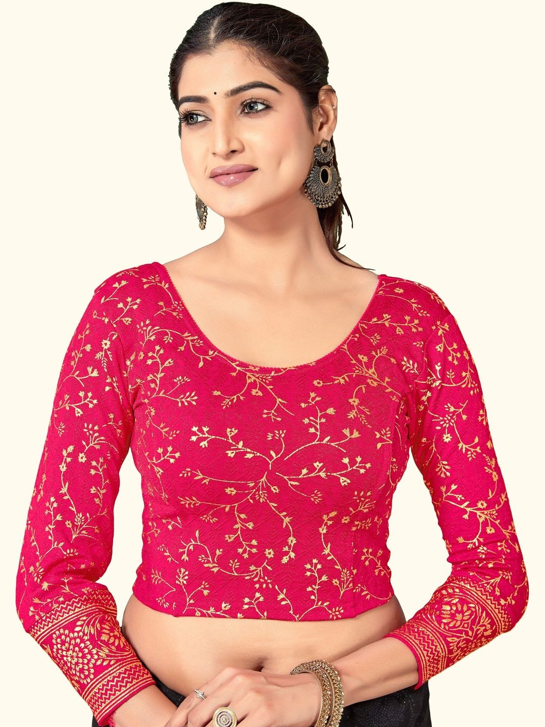 DRESQUE STORE Brocade Woven Design Zari Saree Blouse