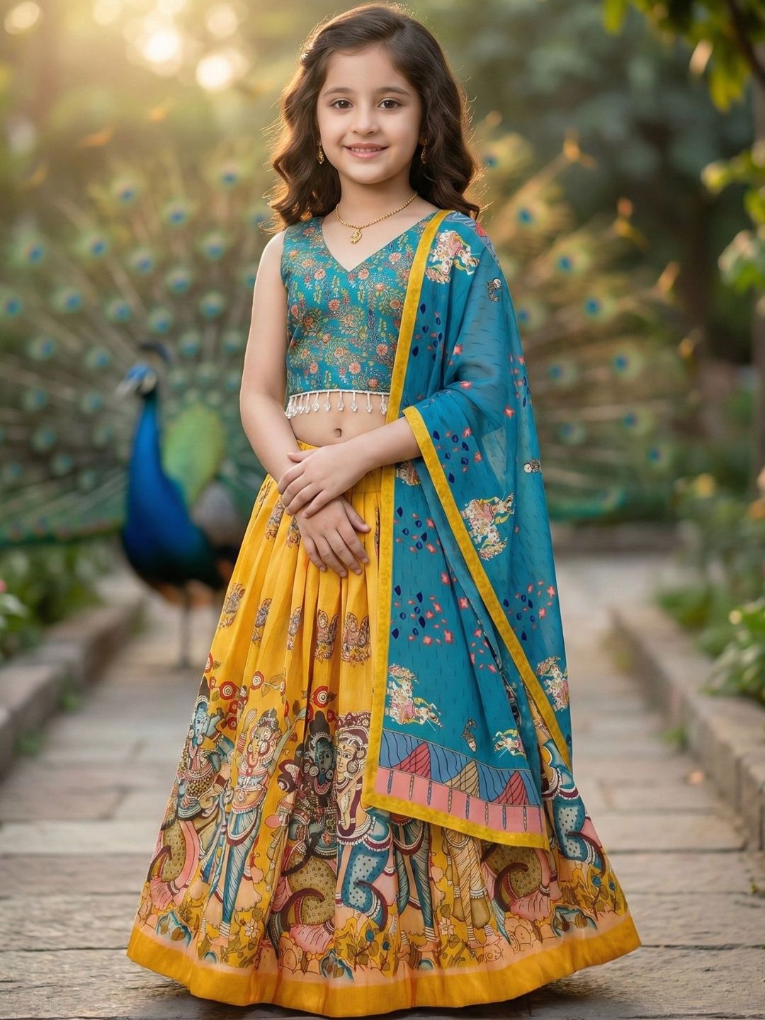 Girls Printed Foil Print Ready to Wear Lehenga & Blouse With Dupatta 3