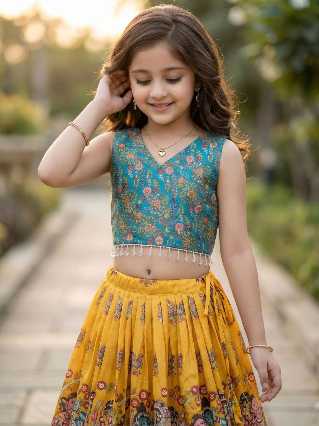 Girls Printed Foil Print Ready to Wear Lehenga & Blouse With Dupatta 5
