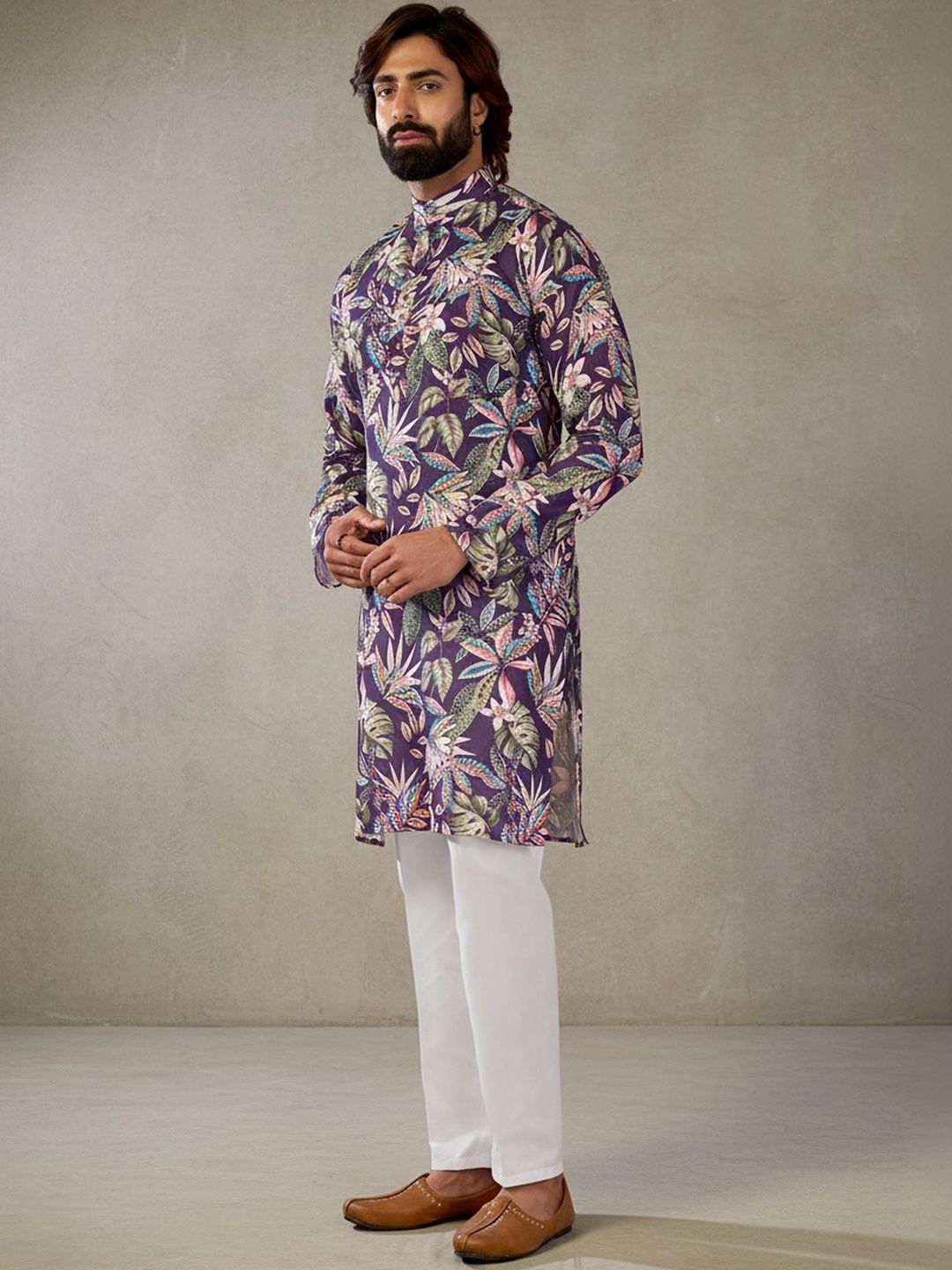 RANGRAAG Floral Printed Mandarin Collar Kurta