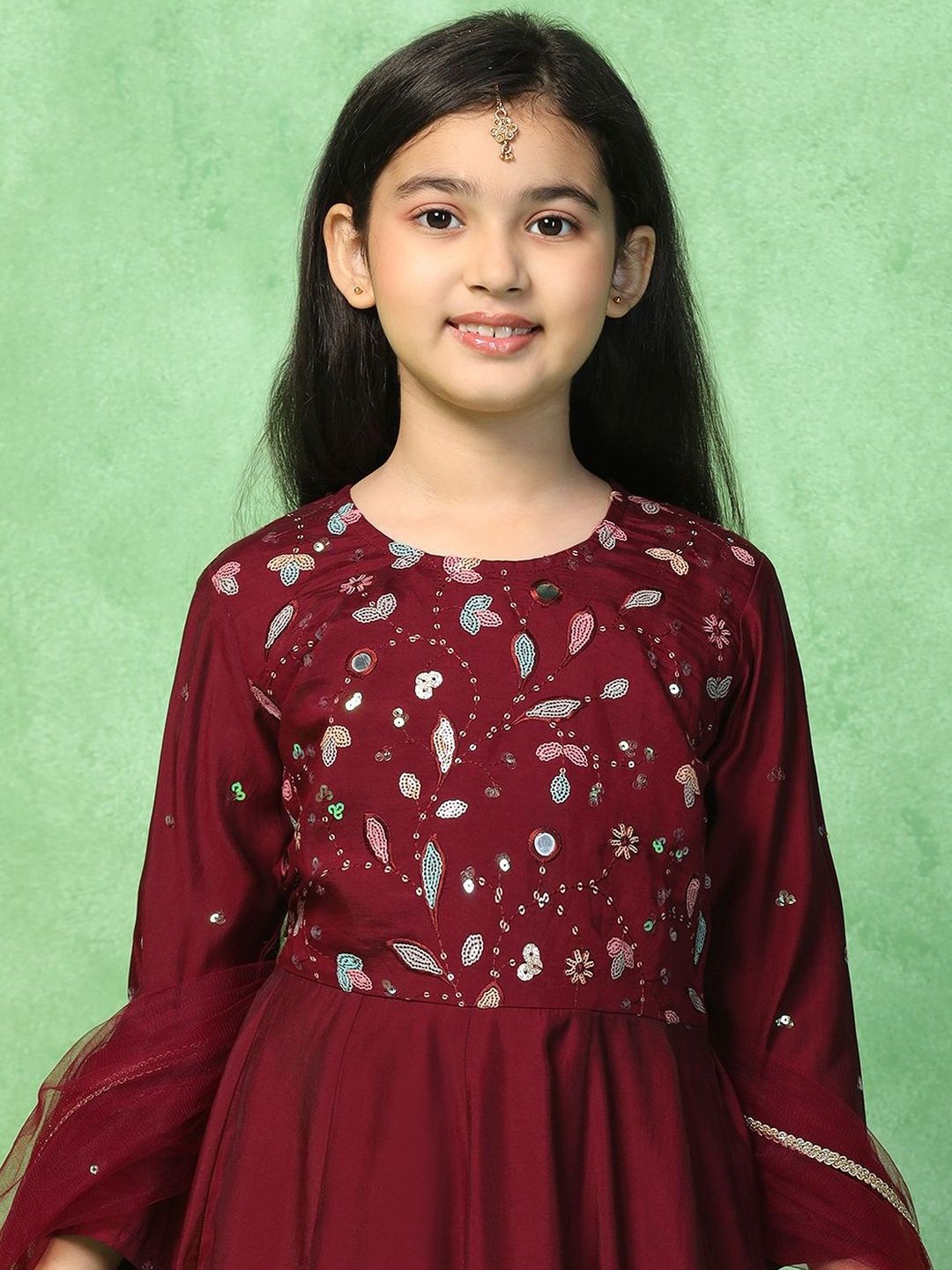 Girls Embroidered Round Neck Fit and Flare Ethnic Dresses 5