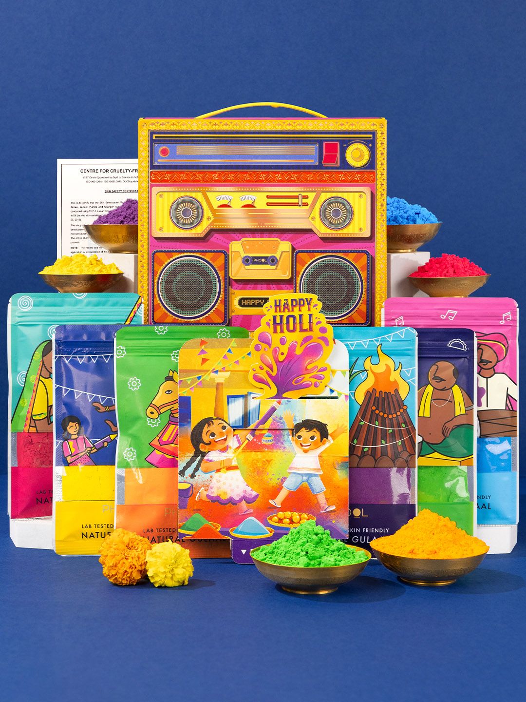 Phool Pack of 6 BoomBox Holi Natural Gulal Colors - 450 Gms