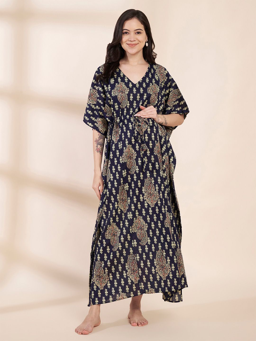 Secret Wish Cotton Printed Maxi Maternity Kaftan Nightdress