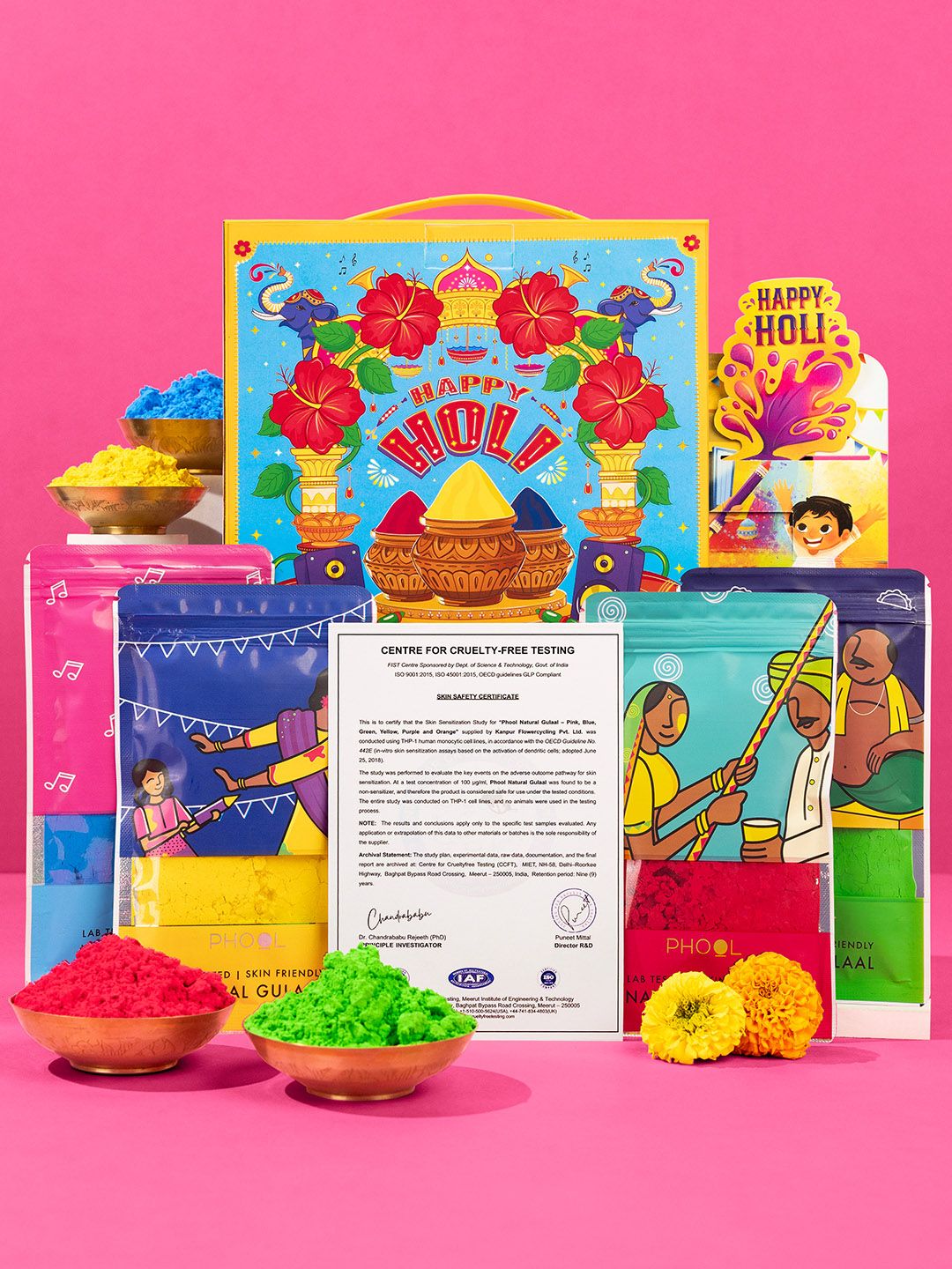 Phool Pack Of 4 Holi Natural Gulal Colour Party Pack - 300 Gms