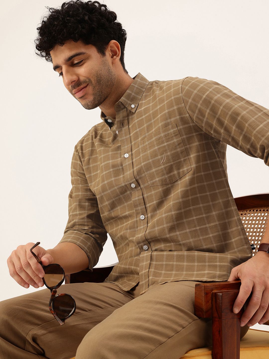 Nautica Pure Cotton Slim Fit Tartan Checks Casual Shirt