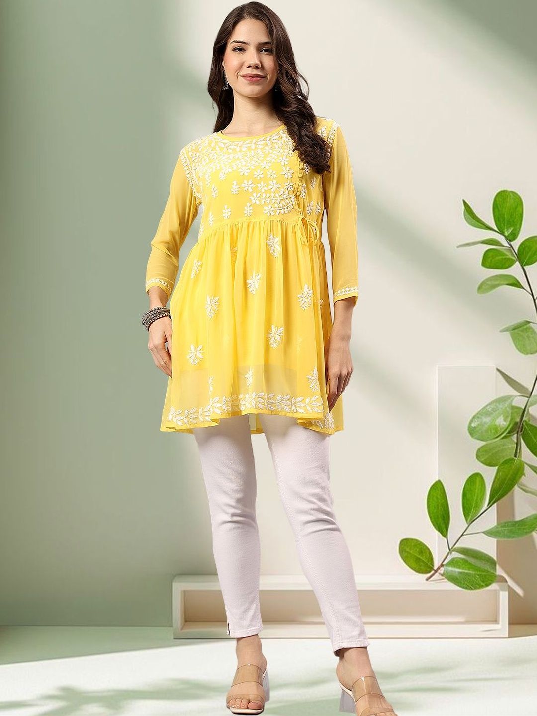Seva Chikan Embroidered Chikankari Chikankari Empire Kurti
