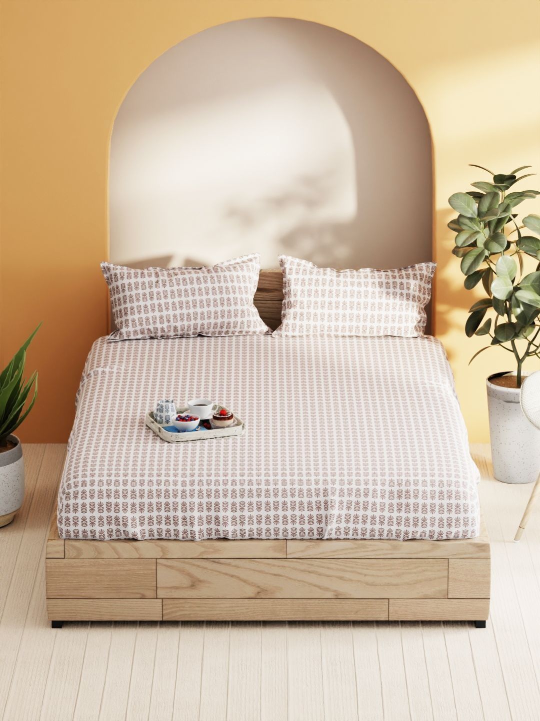 BIANCA Brown & Beige King Bedsheet with 2 Pillow Covers