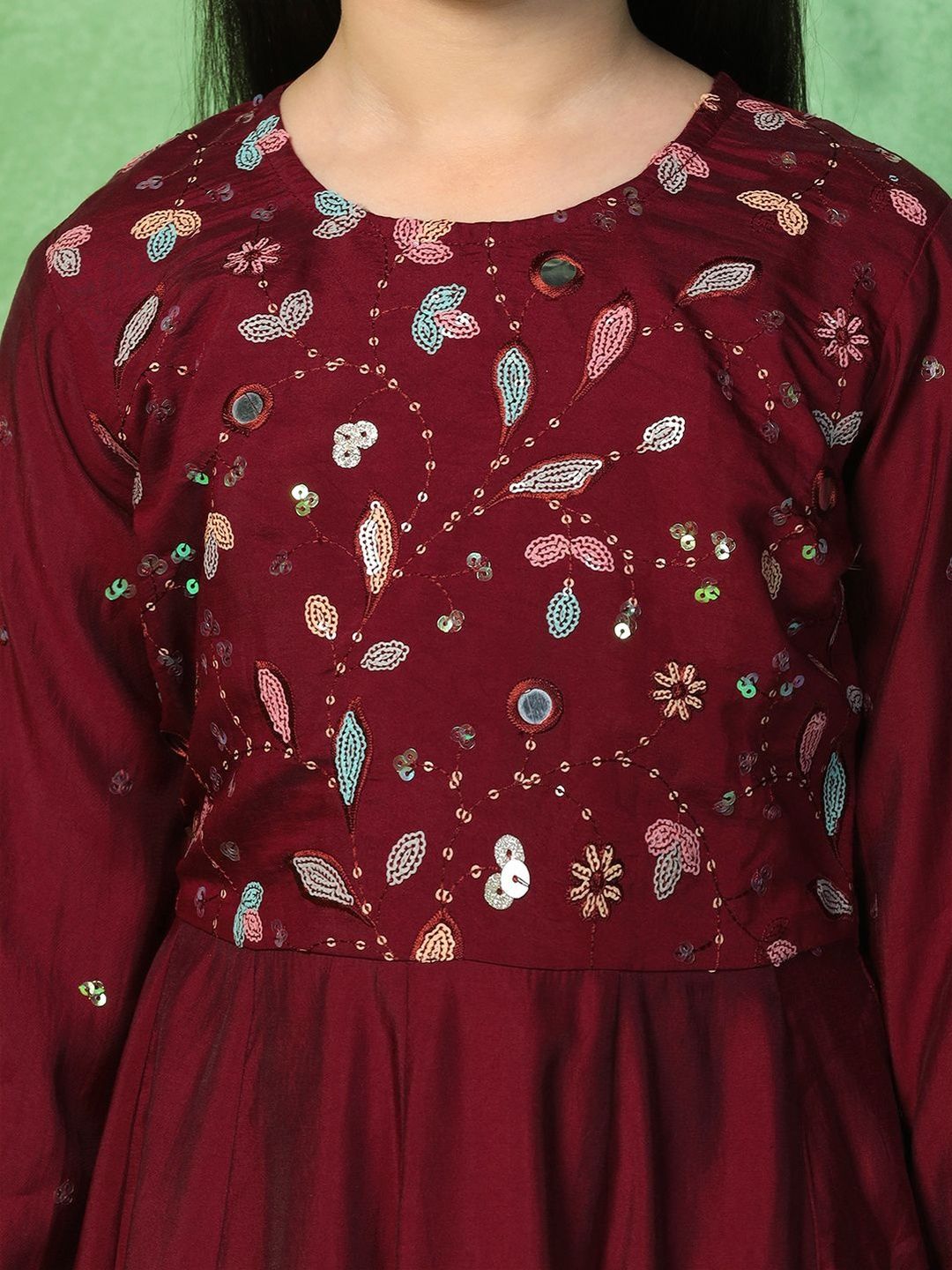 Girls Embroidered Round Neck Fit and Flare Ethnic Dresses 4