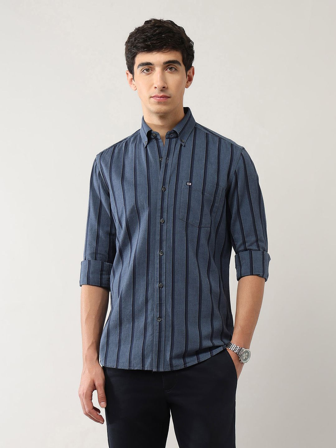Arrow Sport Manhattan Slim Fit Striped Pure Cotton Casual Shirt