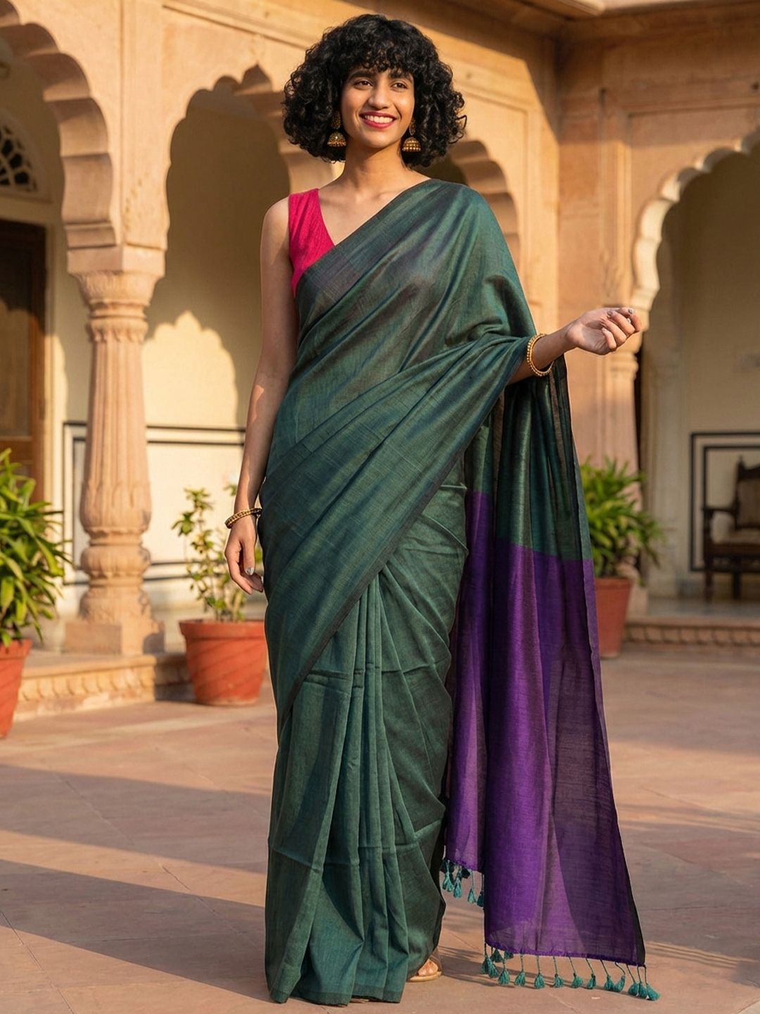 AWRIYA Colourblocked Pure Cotton  Khadi Saree