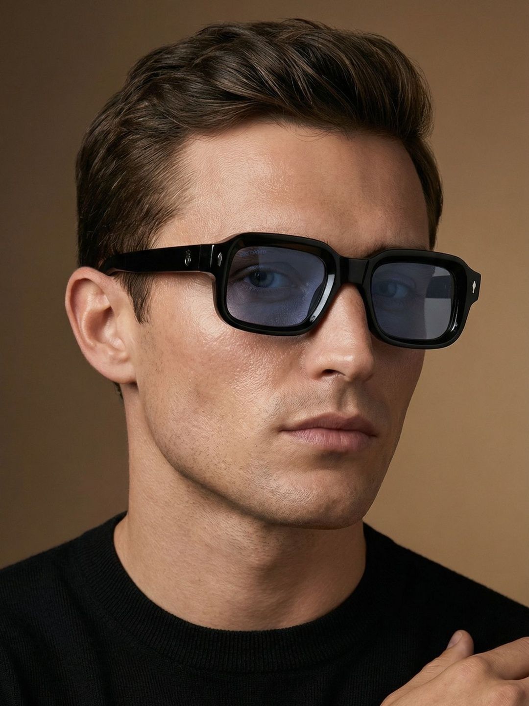 CROWNCHI Men Blue Lens & Black Core with Sunglasses
