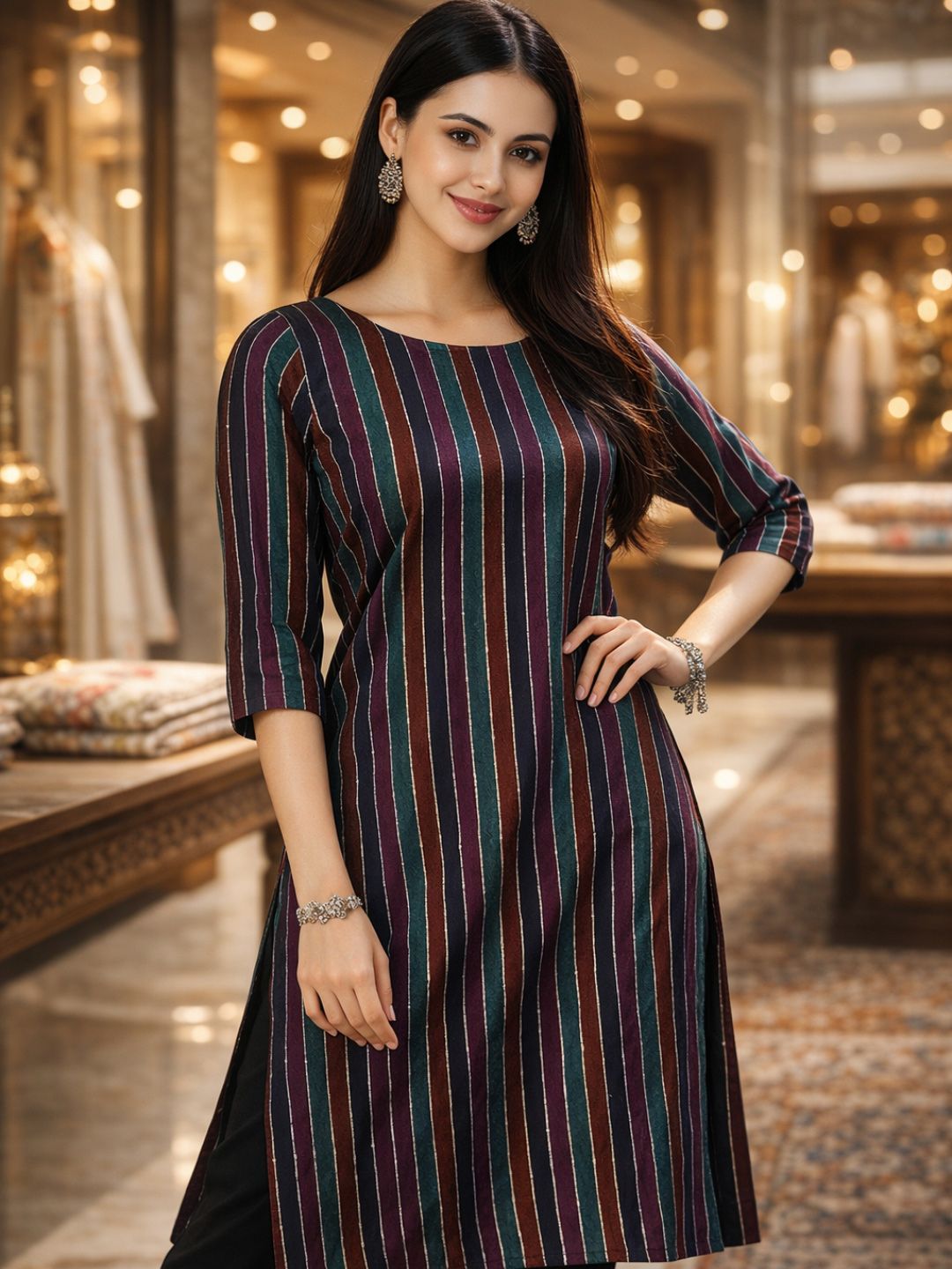 KALINI Women Striped Sequinned Kurta