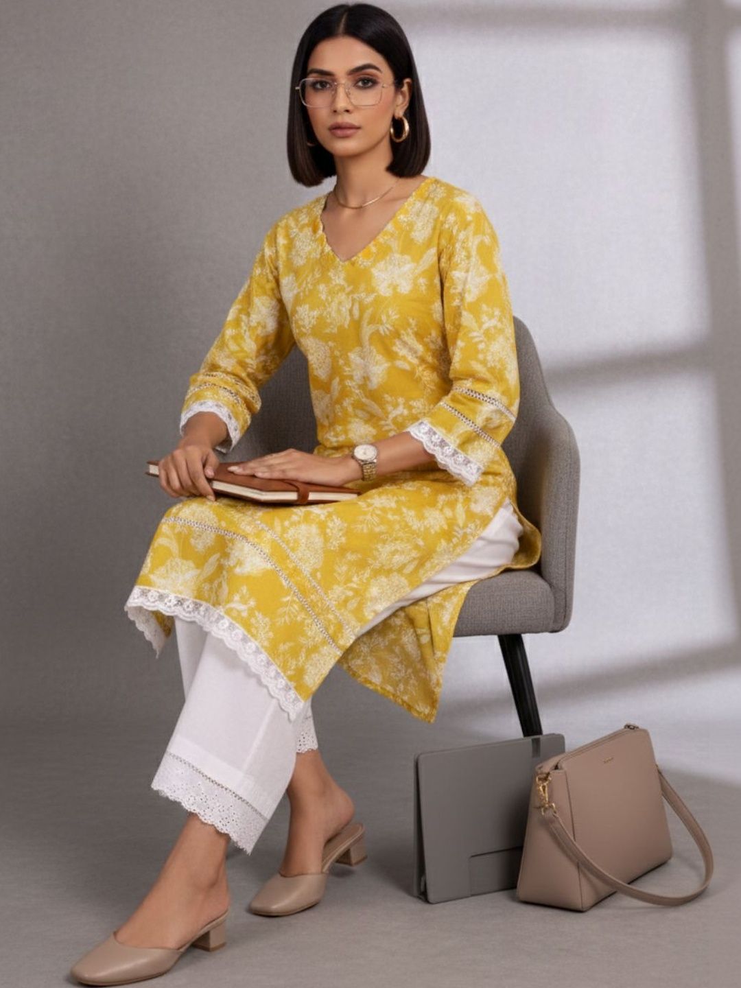 Navibhu Women Printed Flared Sleeves Workwear Kurta