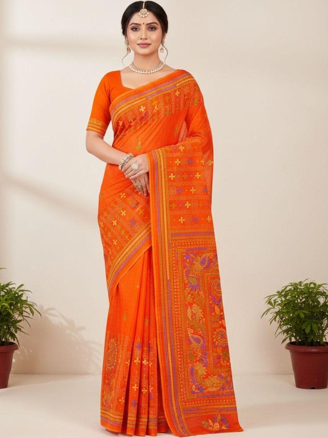 HERE&NOW X Minu Fashions Ethnic Motifs Zari Silk Cotton Block Print Saree