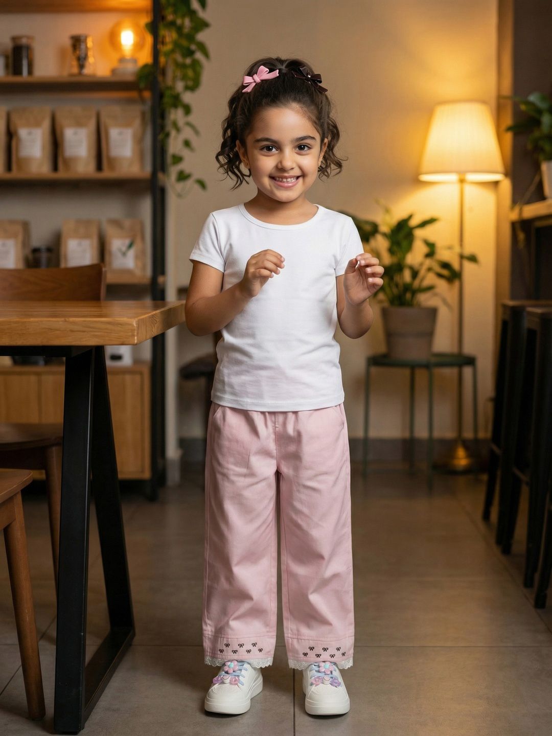 Girls Straight Fit Graphic Print Cotton Track Pants 5