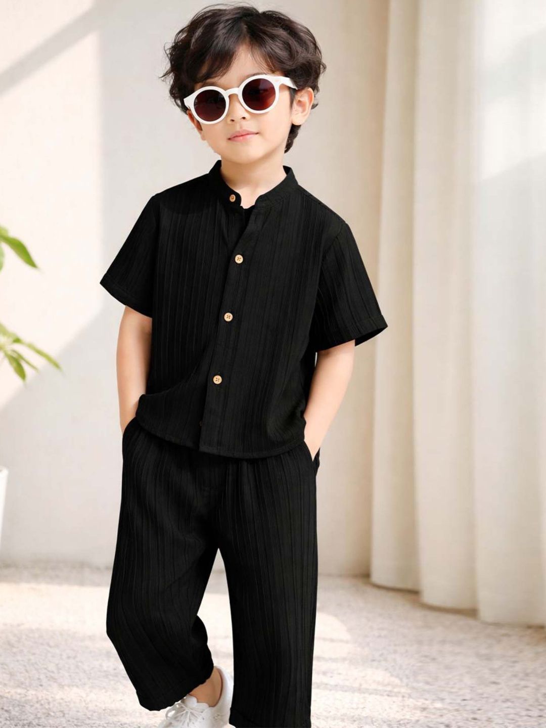 Buy LA3MINE Boys Mandarin Collar Shirt With Trousers -  - Apparel for Boys