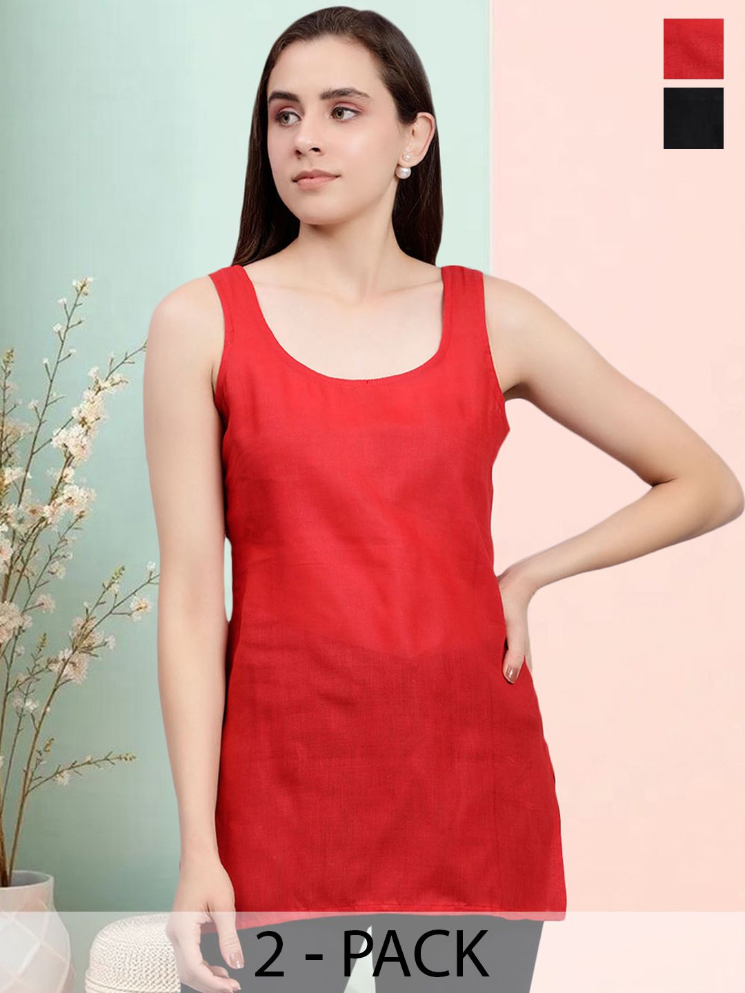 Seva Chikan Pack Of 2 Cotton Cover Up Camisole