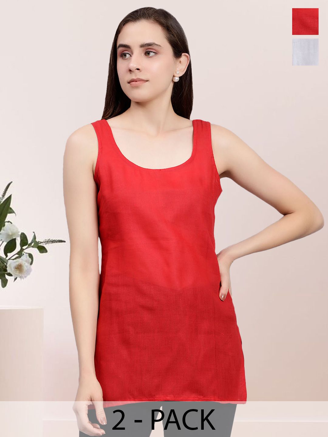Seva Chikan Pack Of 2 Cotton Cover Up Camisole