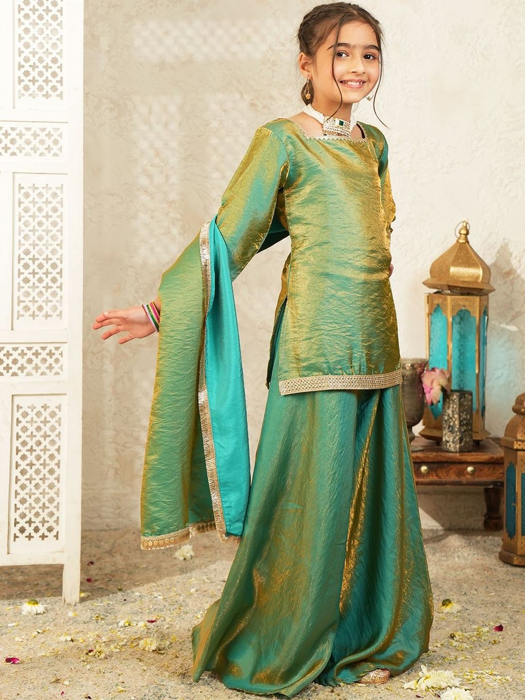 Girls Regular Gotta Patti Kurta with Palazzos & With Dupatta 6