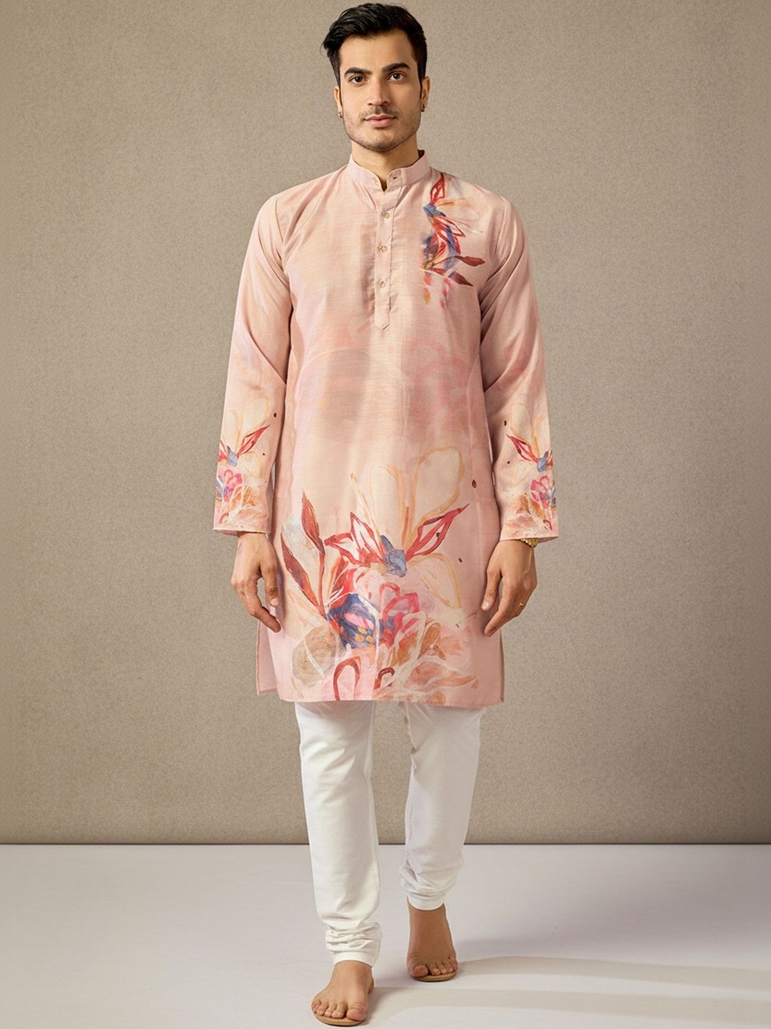 RANGRAAG Men Floral Embroidered Flared Sleeves Thread Work Kurta