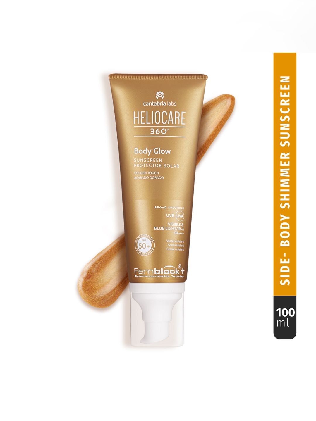 HELIOCARE 360 Body Glow SPF50 Sunscreen Gold Shimmer Radiant Skin Shine Finish- 100 ml