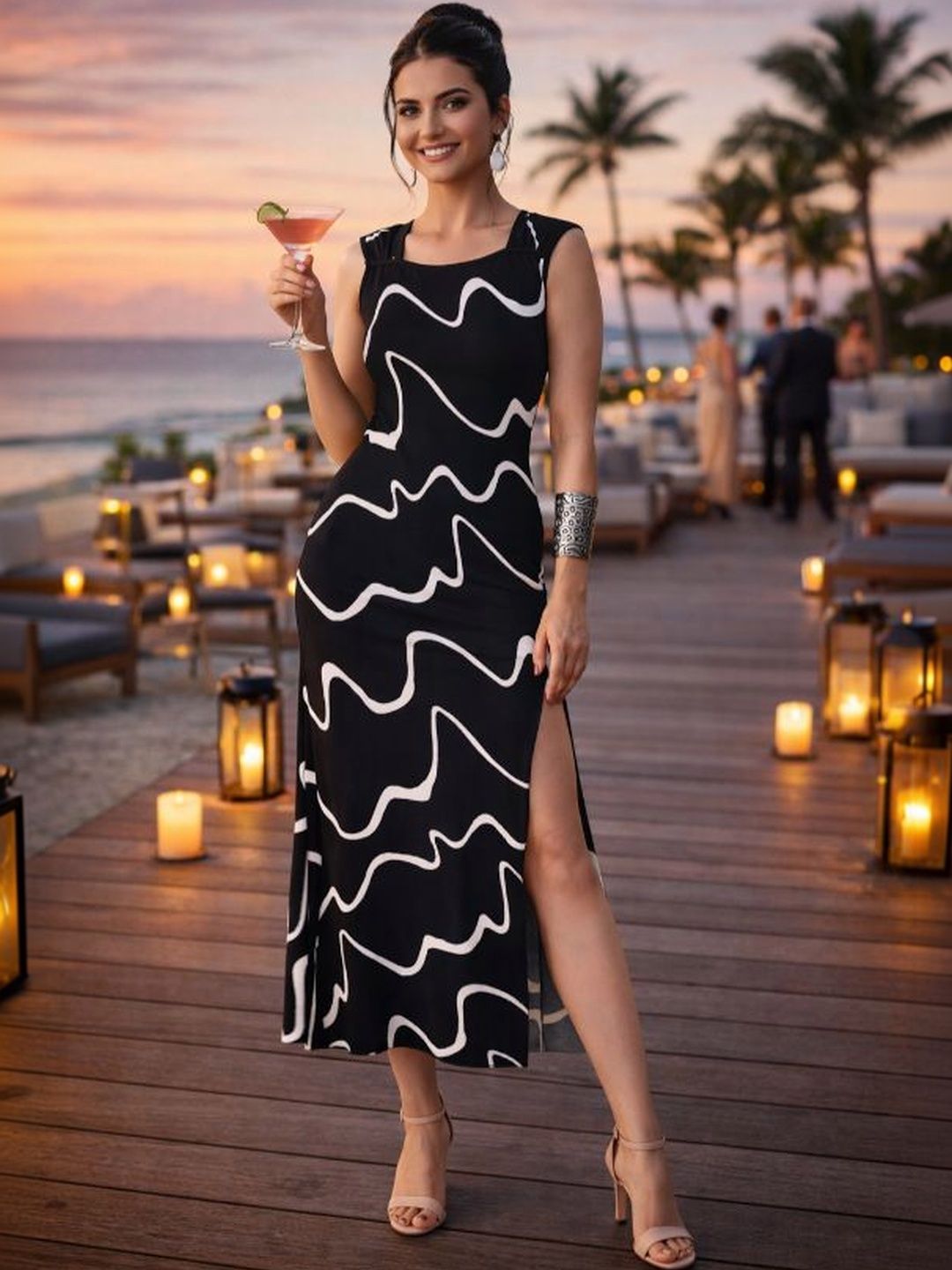 ZEUGEN Bodycon Square Neck Sheath Maxi Dress