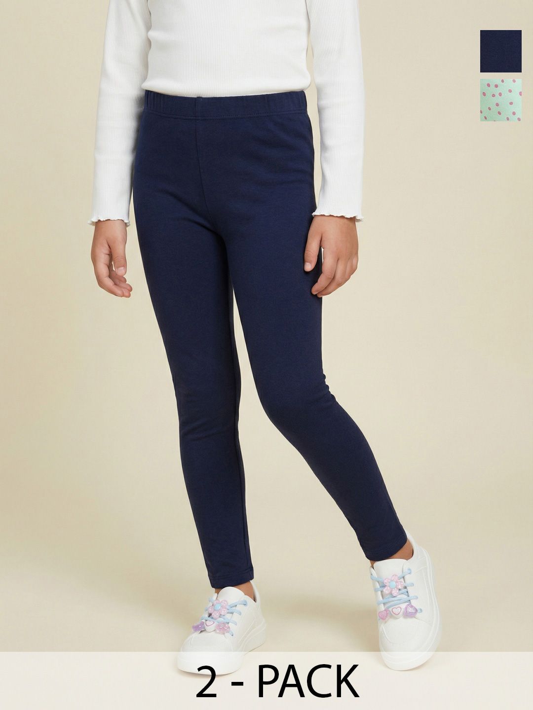 Girls Pack Of 2 Cotton Blend Printed Ankle Length Regular Fit Leggings