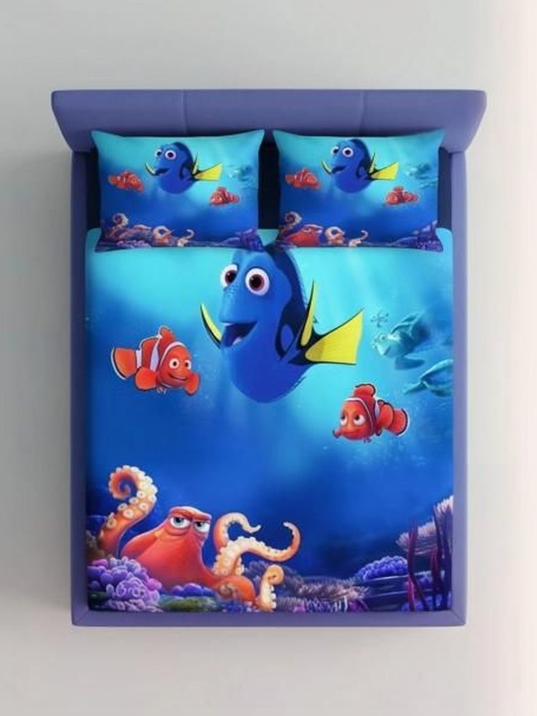 Furnish Factory Blue Cartoon Characters 400 TC Bedsheet with 2 Pillow Covers