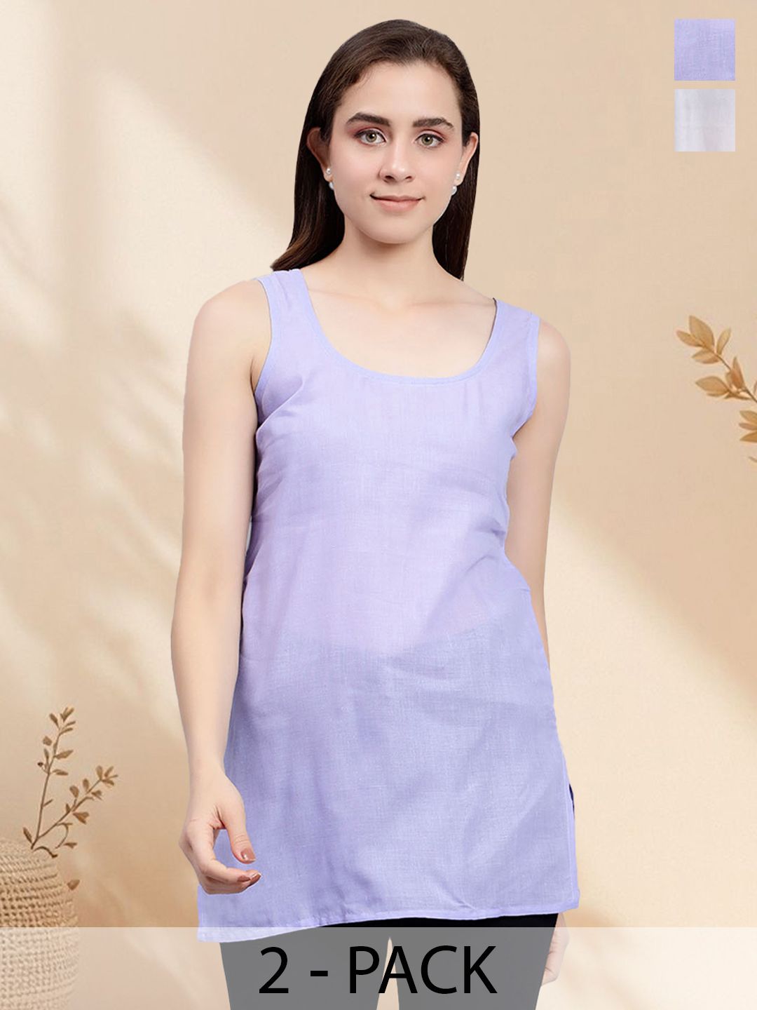 Seva Chikan Pack Of 2 Cotton Cover Up Camisole