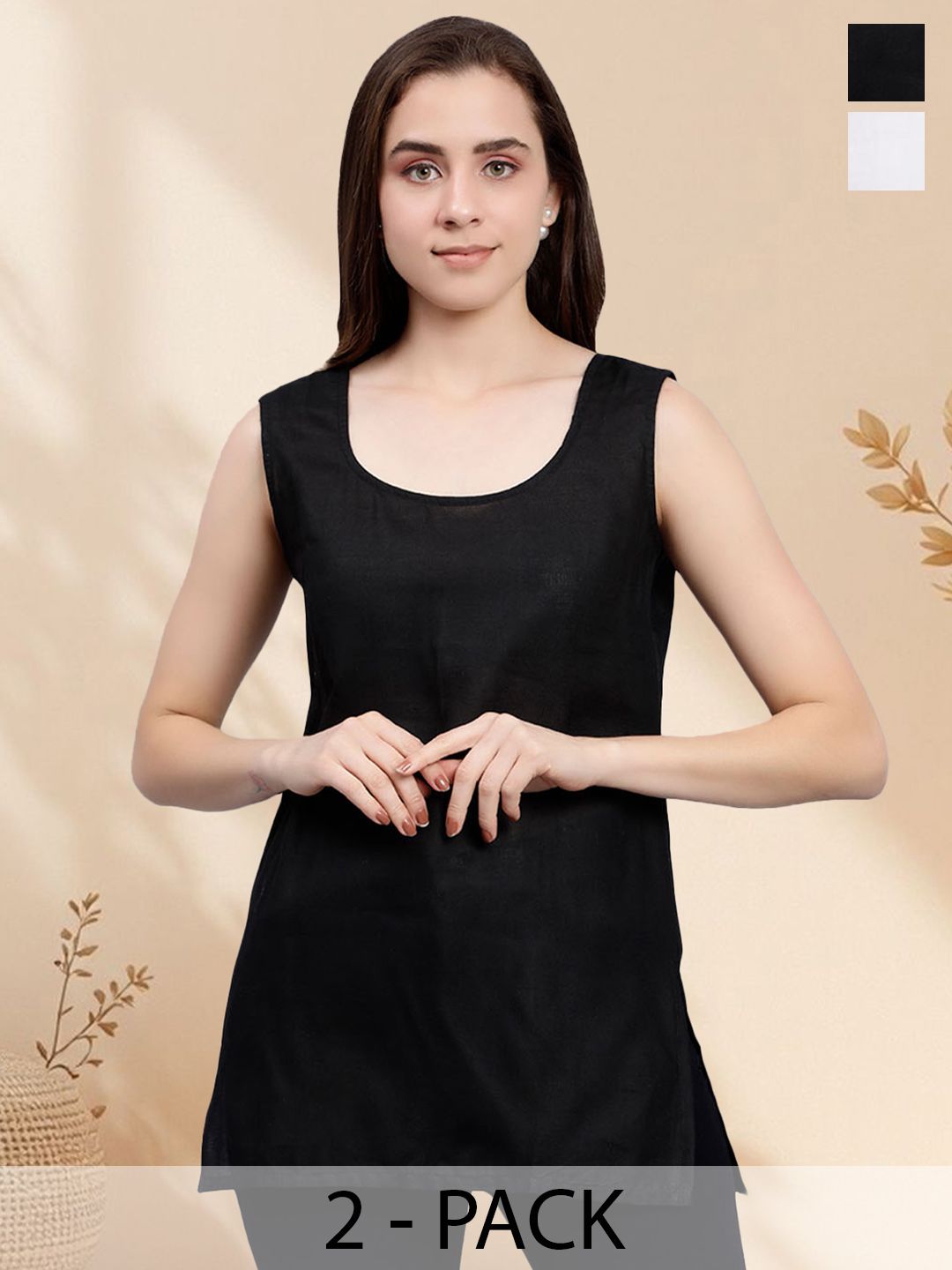 Seva Chikan Pack Of 2 Cotton Cover Up Camisole