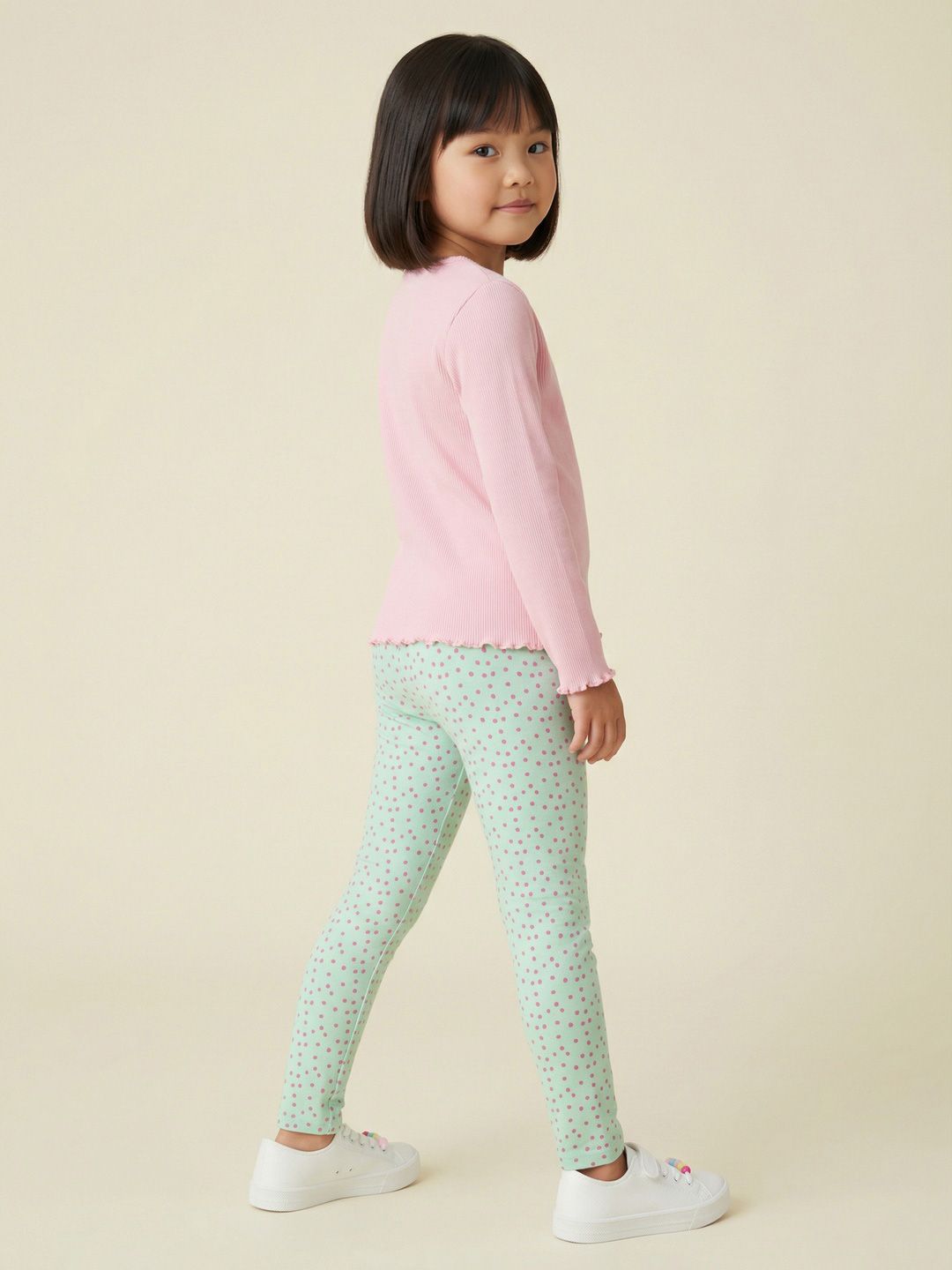 Girls Pack Of 2 Cotton Blend Printed Ankle Length Regular Fit Leggings 4