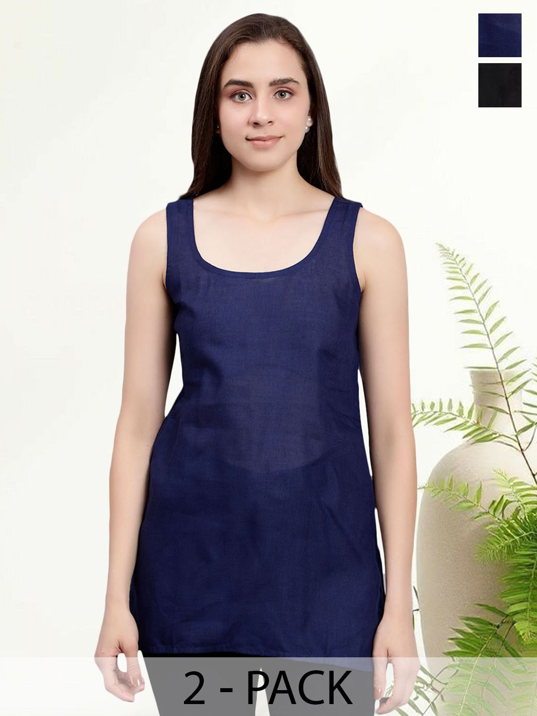 Seva Chikan Pack Of 2 Cotton Cover Up Camisole
