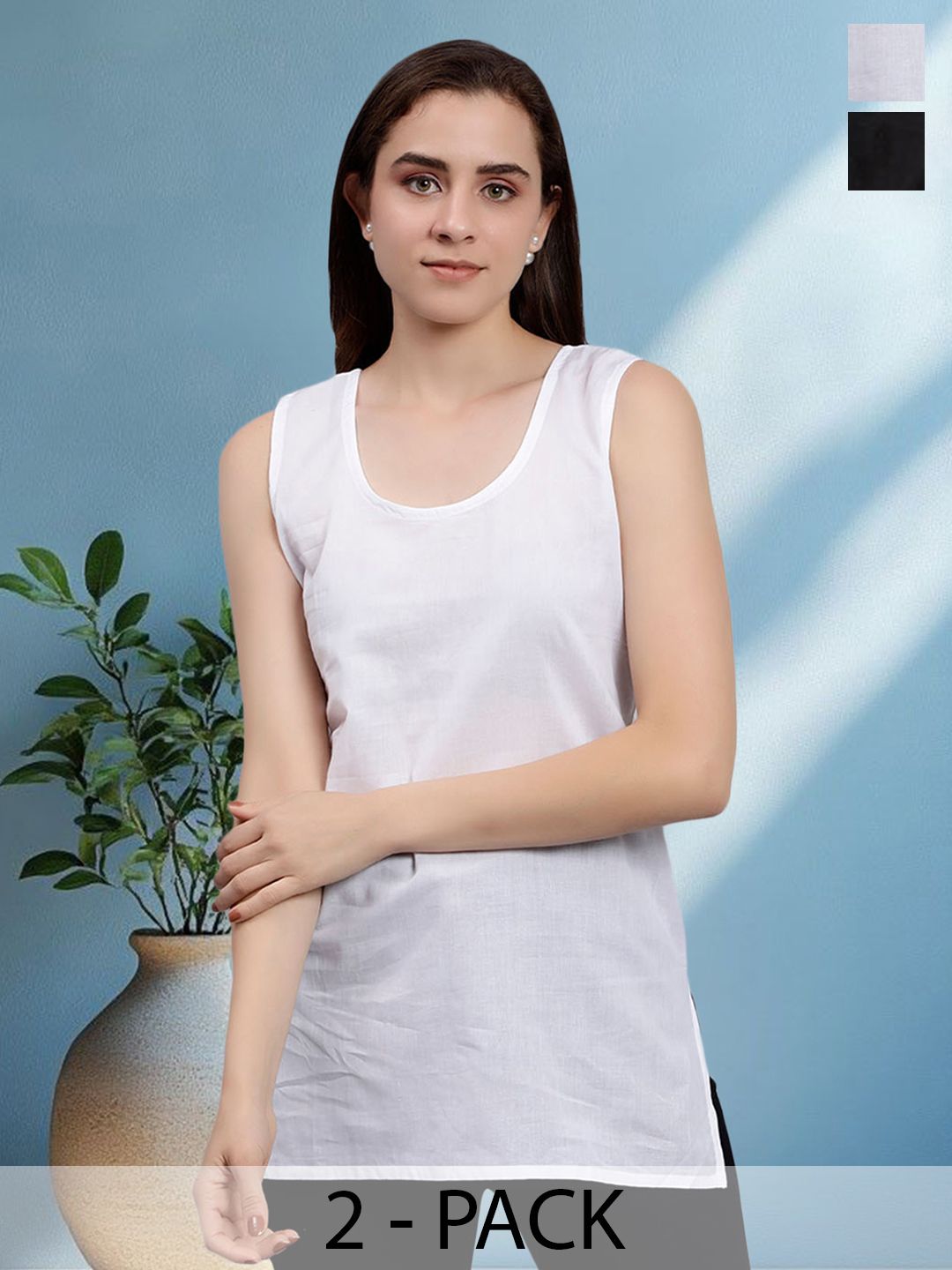 Seva Chikan Pack Of 2 Cotton Cover Up Camisole