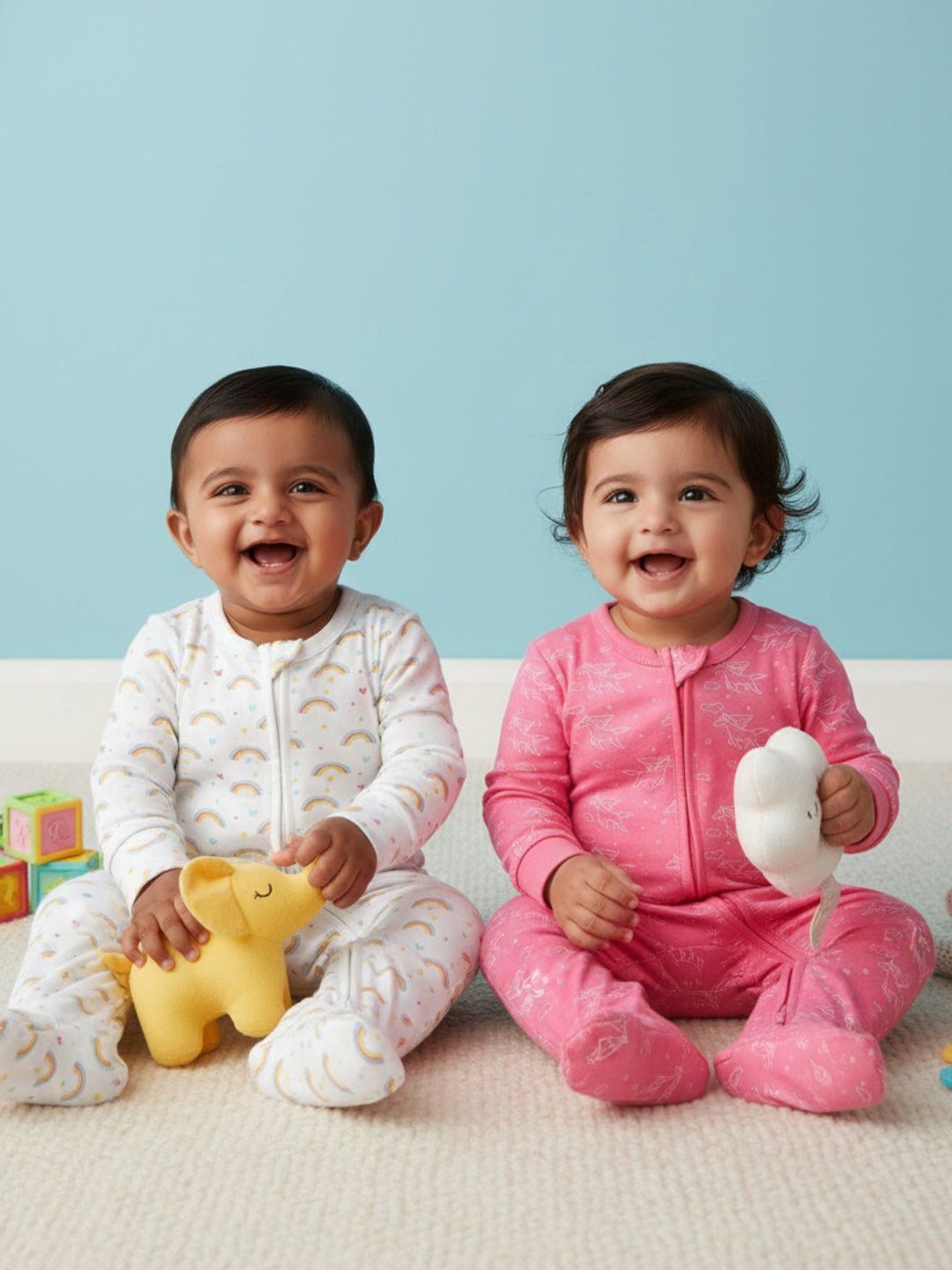 The Mom Store Infants Kids Set Of 2 Printed Pure Cotton Sleepsuits