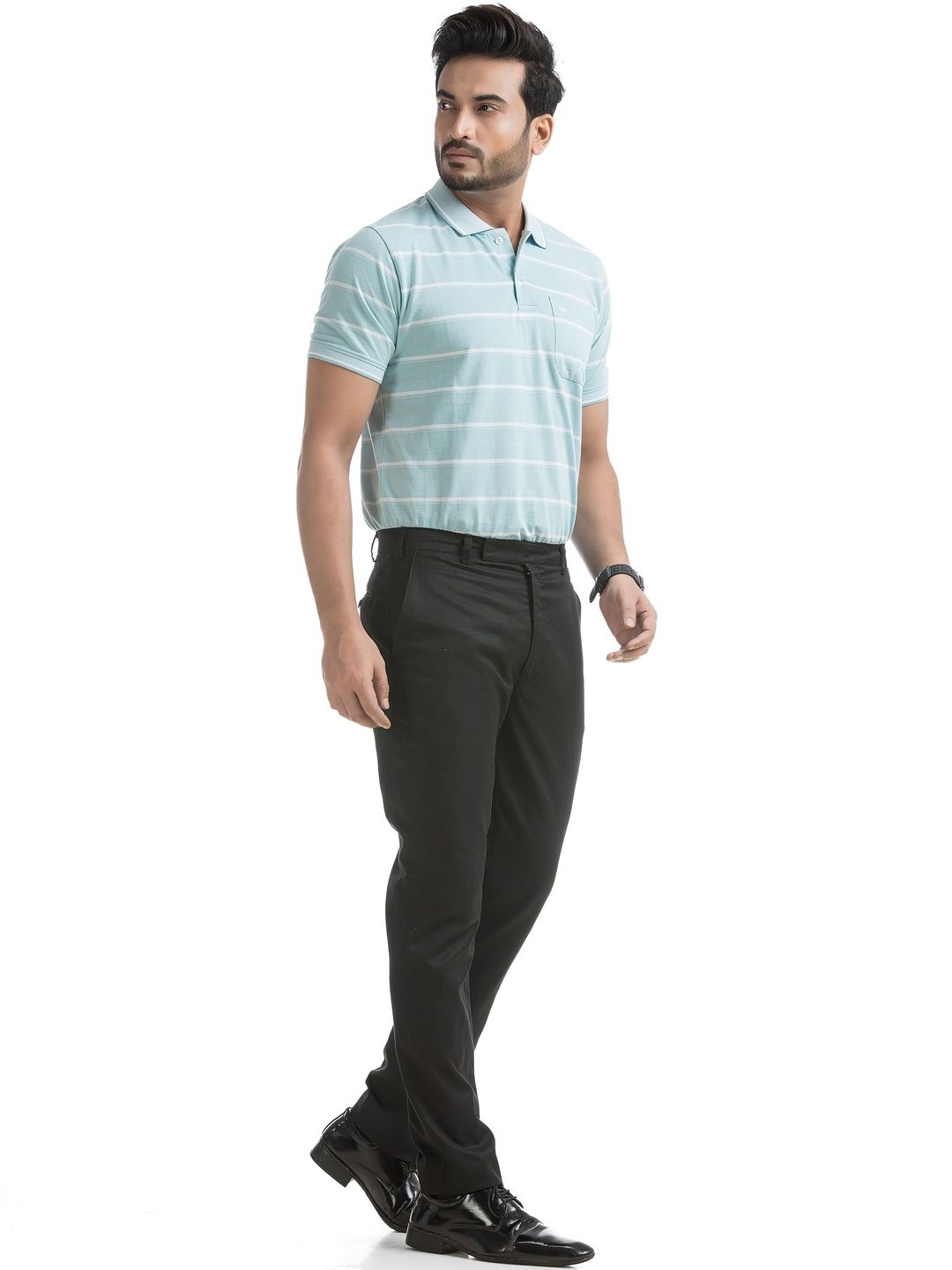 VITAL Men Striped Polo Collar Pockets T-shirt