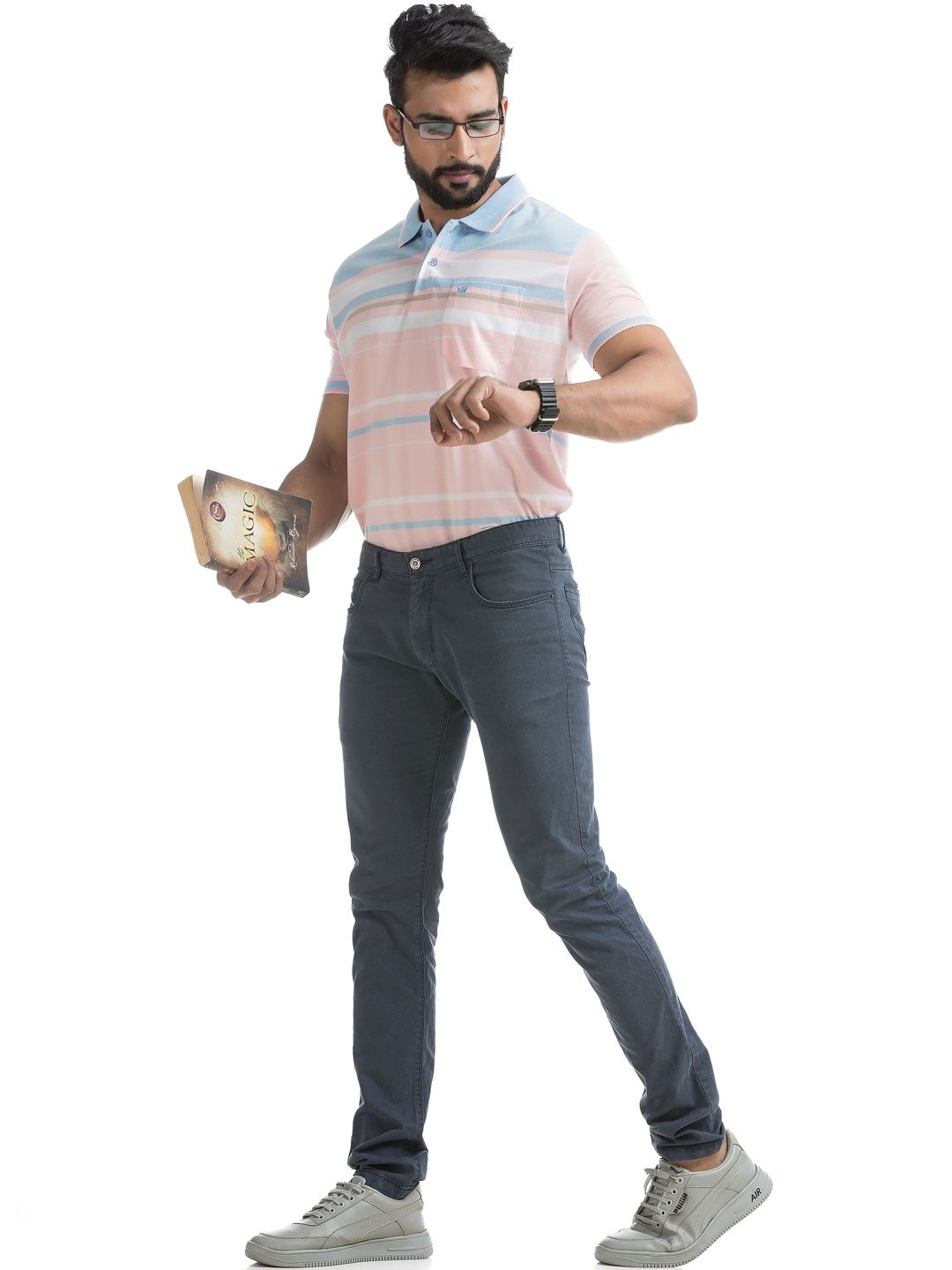 VITAL Men Striped Polo Collar Pockets T-shirt