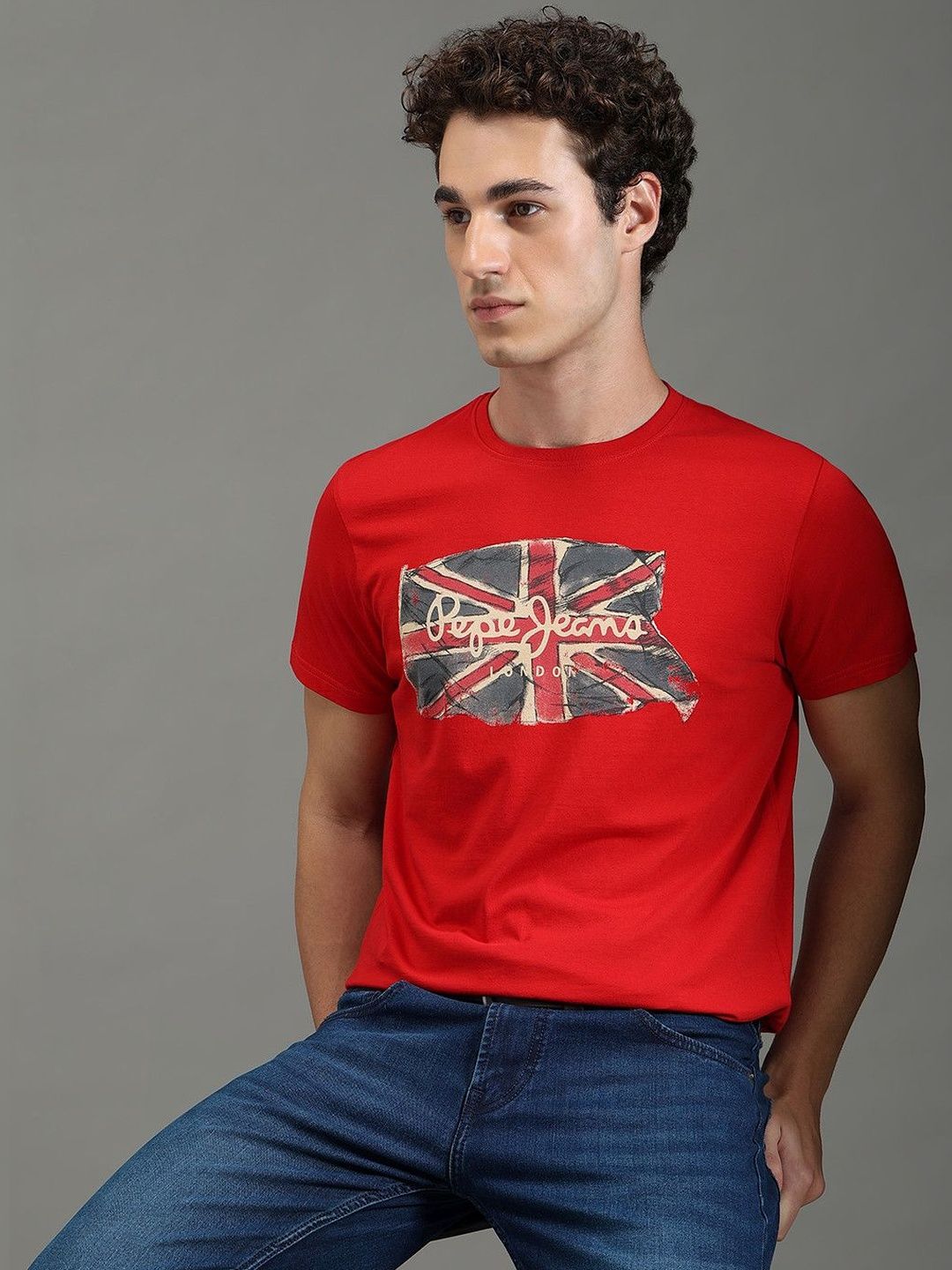 Pepe Jeans Men Printed Pure Cotton Slim Fit T-shirt