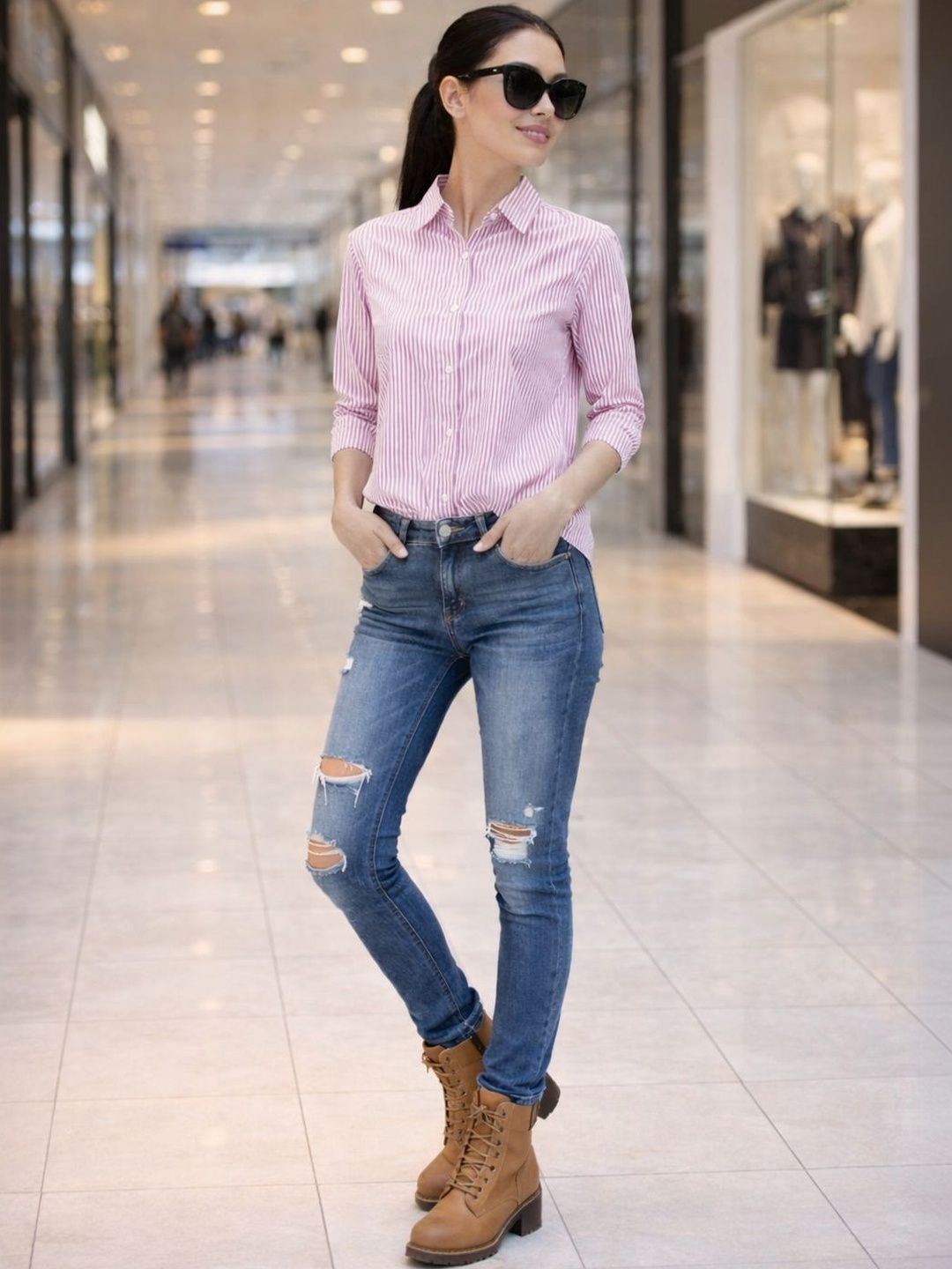 MIRAVUE Women Relaxed Striped Casual Shirt