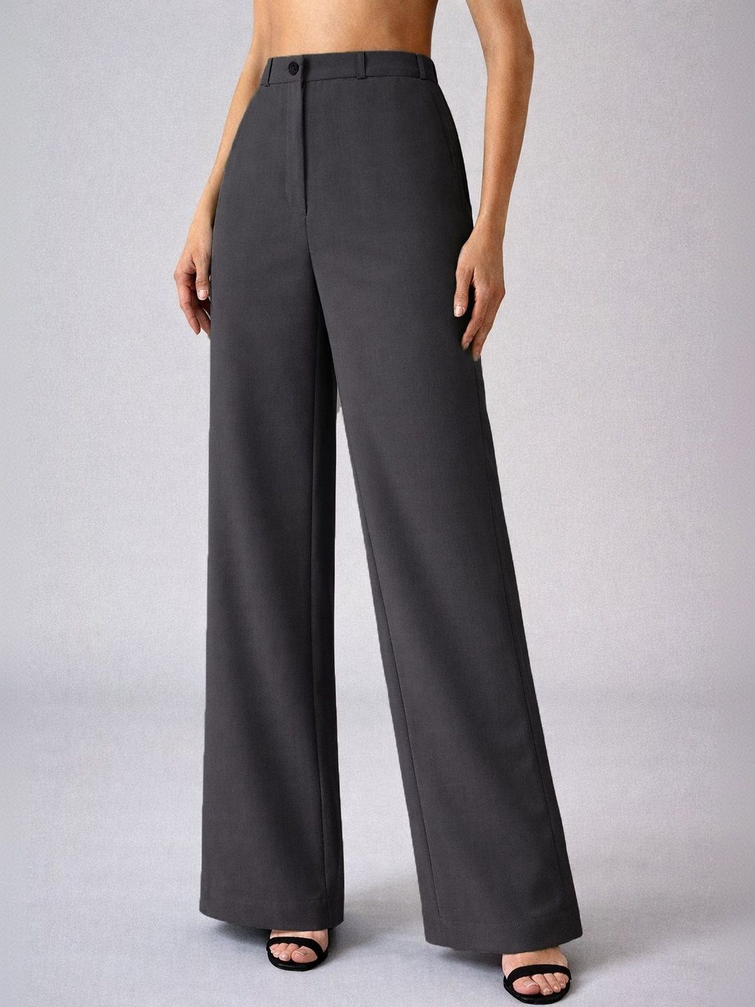 CREZYVEZY Relaxed Straight Leg Straight Fit High-Rise Non Iron Trousers