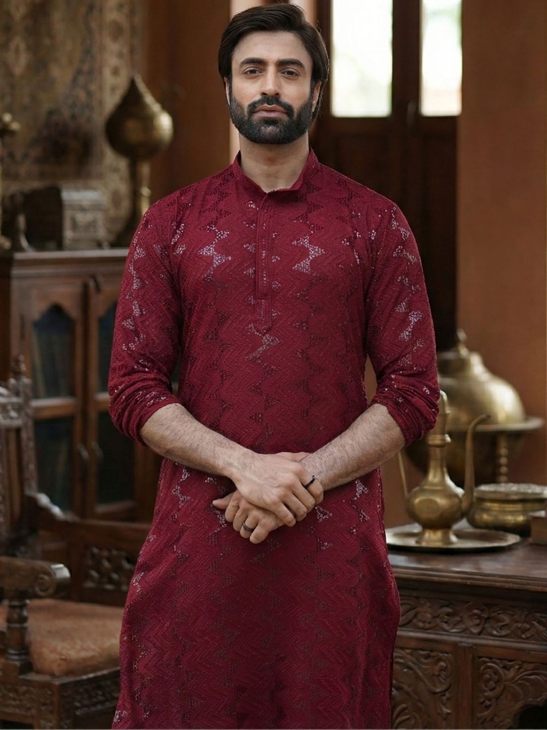 RANGRAAG Men Ethnic Motifs Thread Work Kurta
