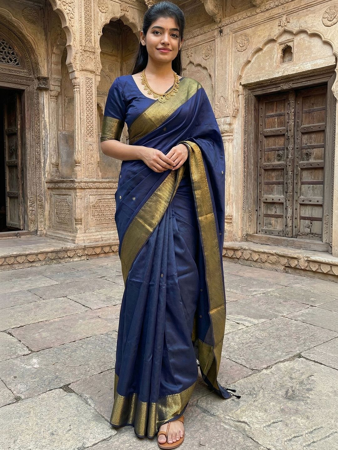 KALINI Woven Design Zari Handloom Kanjeevaram Saree