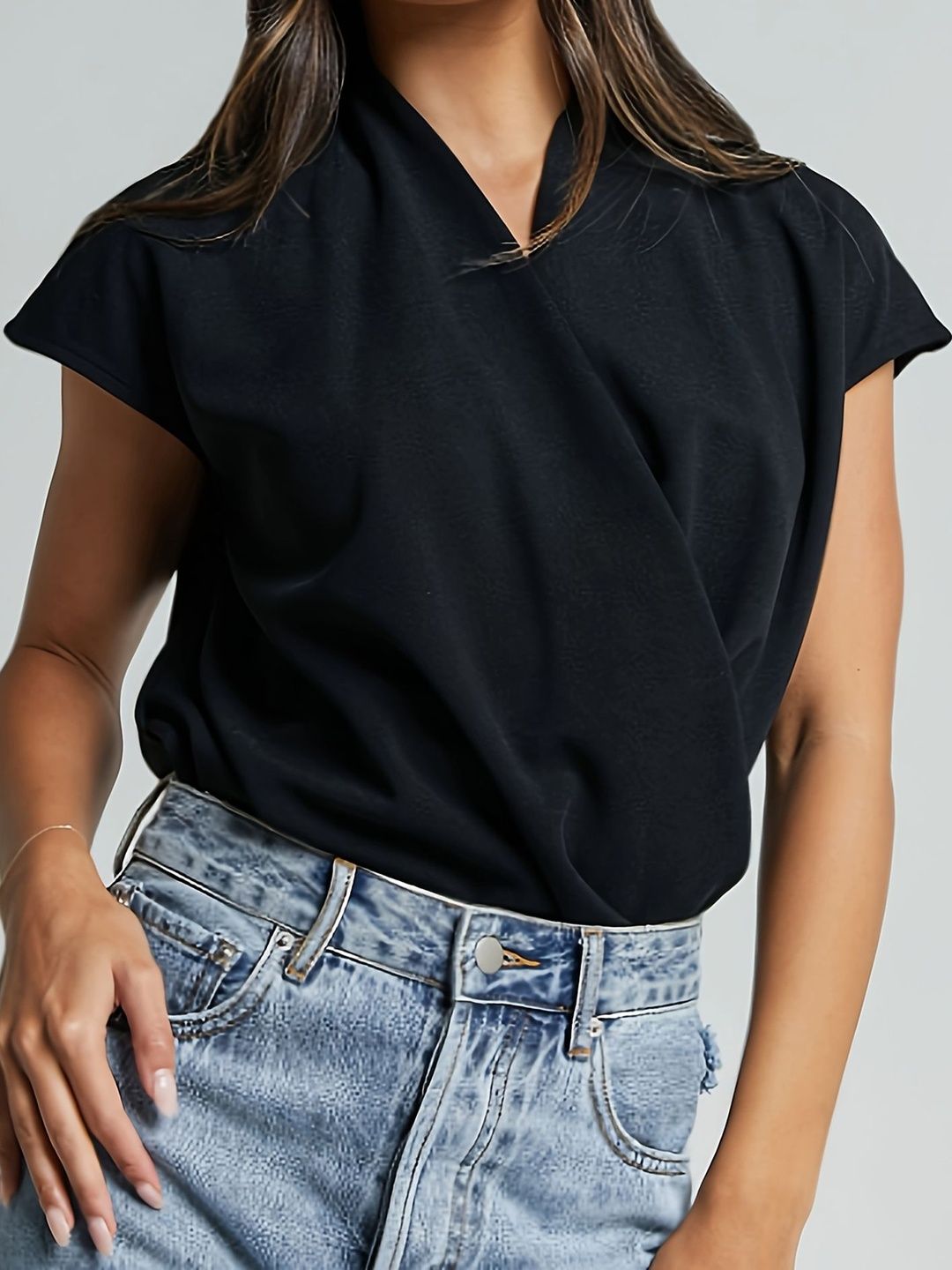 LULU & SKY V-Neck Cap Sleeve Top