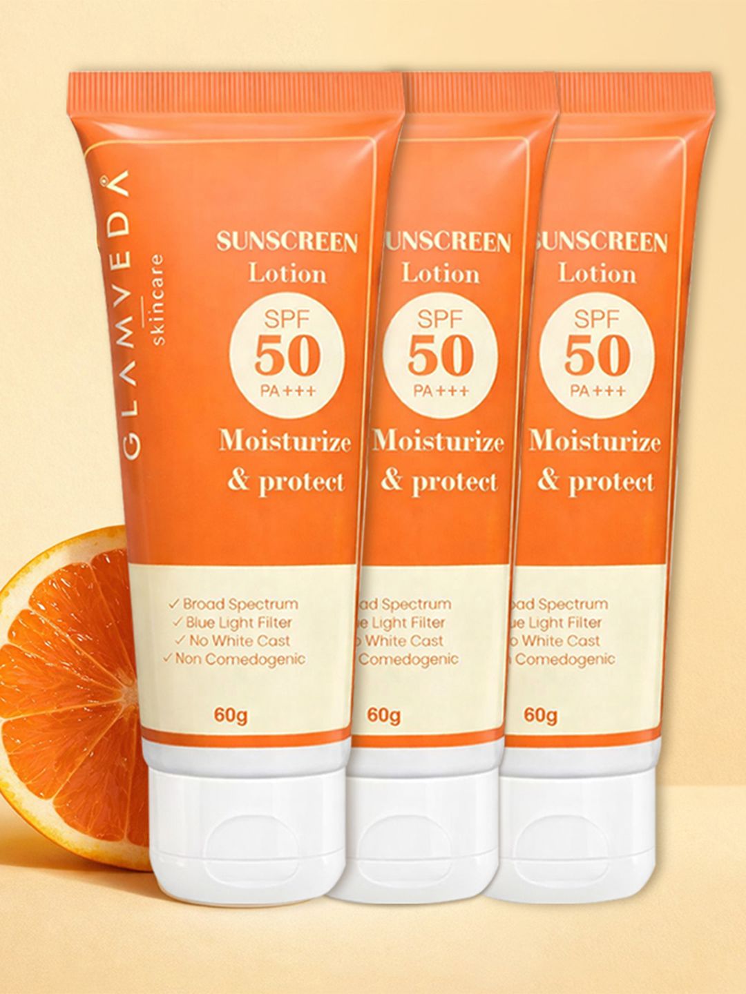 GLAMVEDA Set of 3 Sunscreen Lotion SPF 50 PA+++  Moisturizer Sweat Resistant - 60ml Each