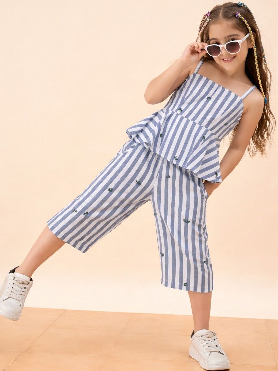 StyloBug Girls Striped Top with Capris