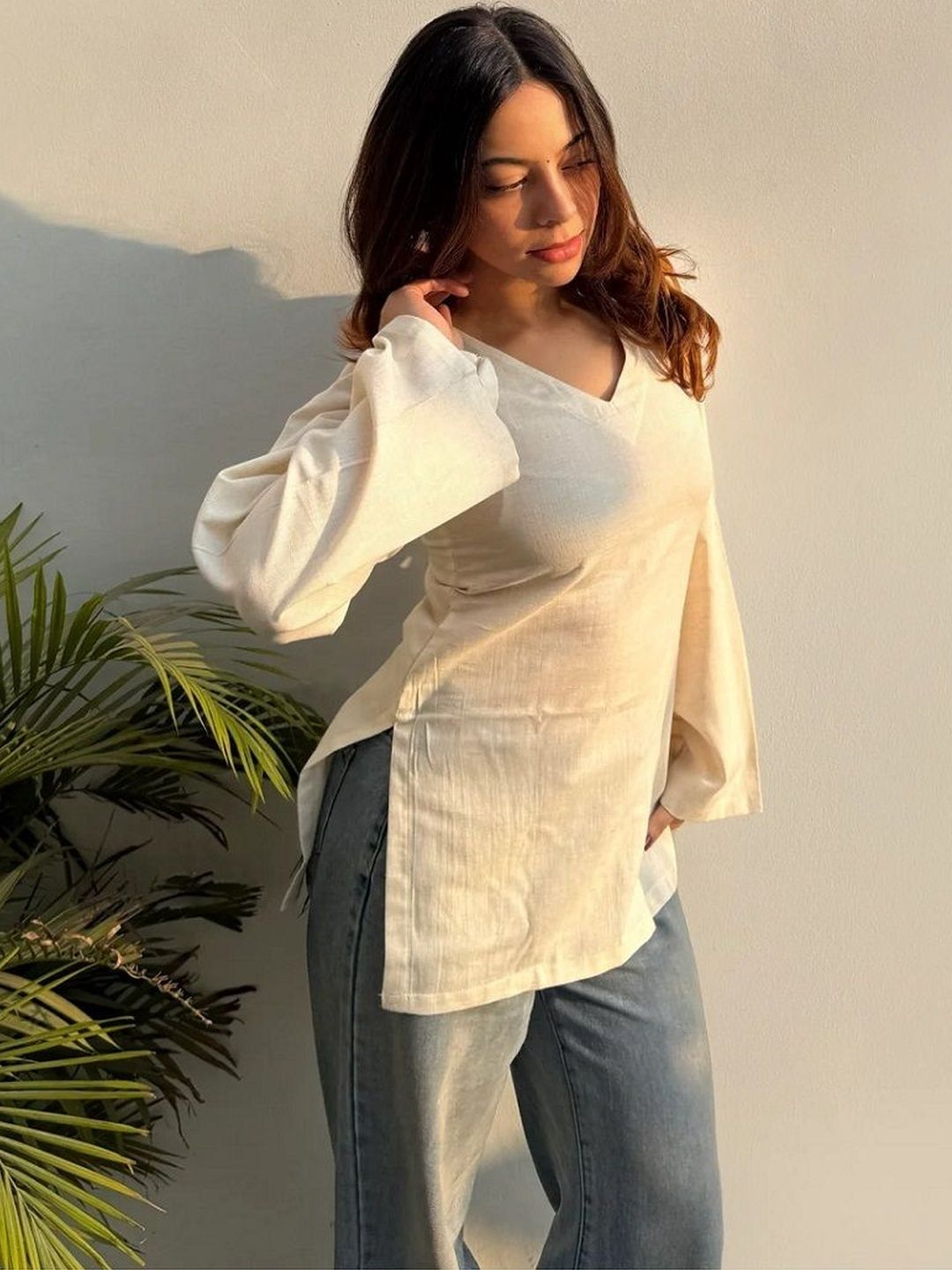 SAANVRA V-Neck Pure Cotton Blend Kurti