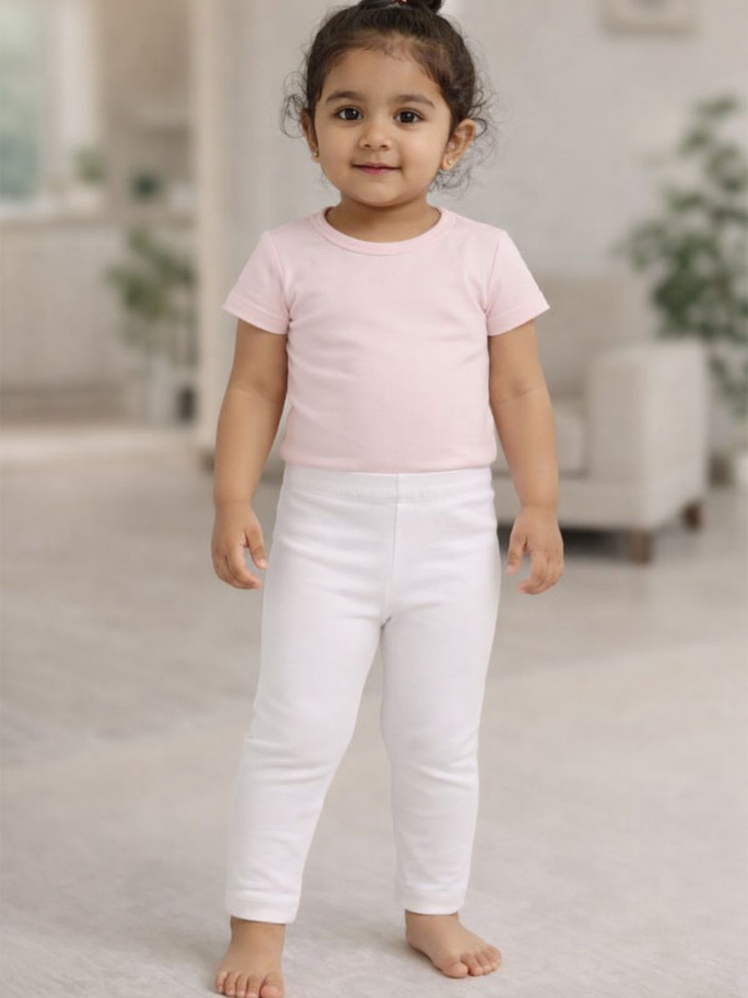 Bodycare Kids Girls White Lycra Cotton Stretchable Comfortable Ankle Length Leggings